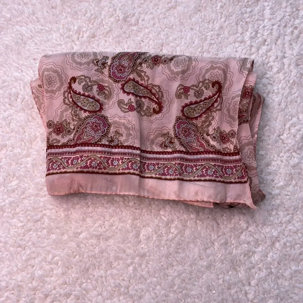 Pale Pink and Red Paisley Small Scarf